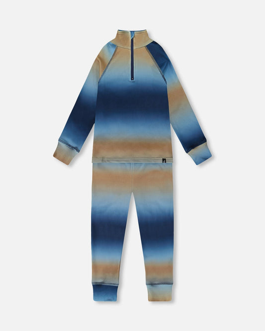 Two-Piece Thermal Underwear Set Blue And Beige Gradient
