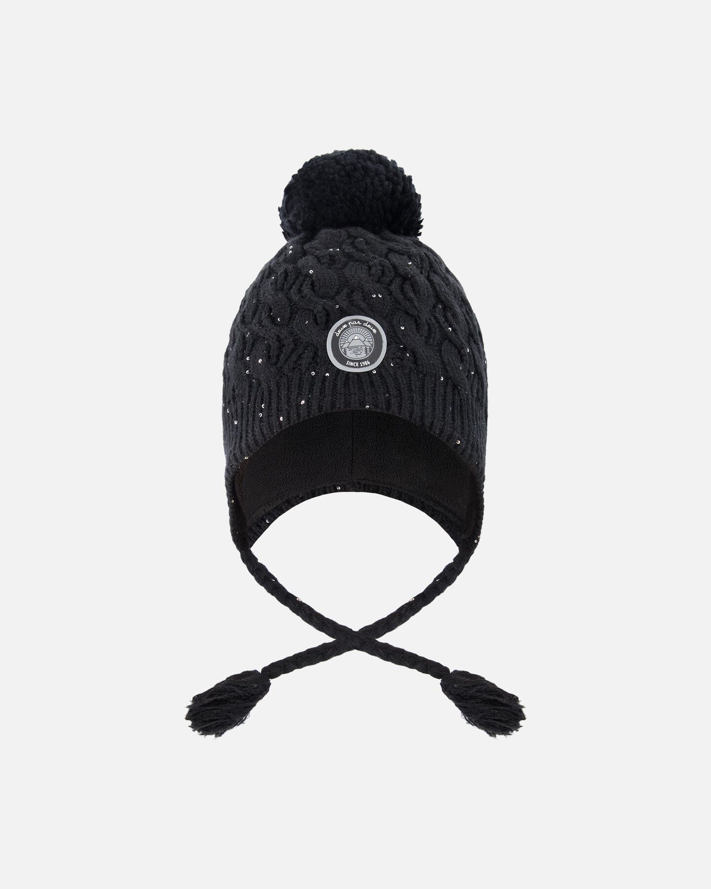 Winter Peruvian Knit Hat With Pompom And Lining Black