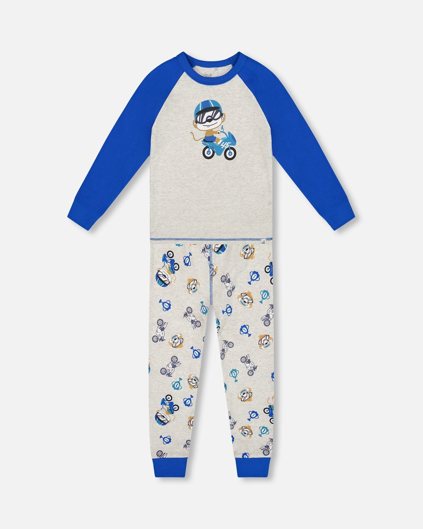 Two-Piece Organic Cotton Pajama Set Beige Monkey Print