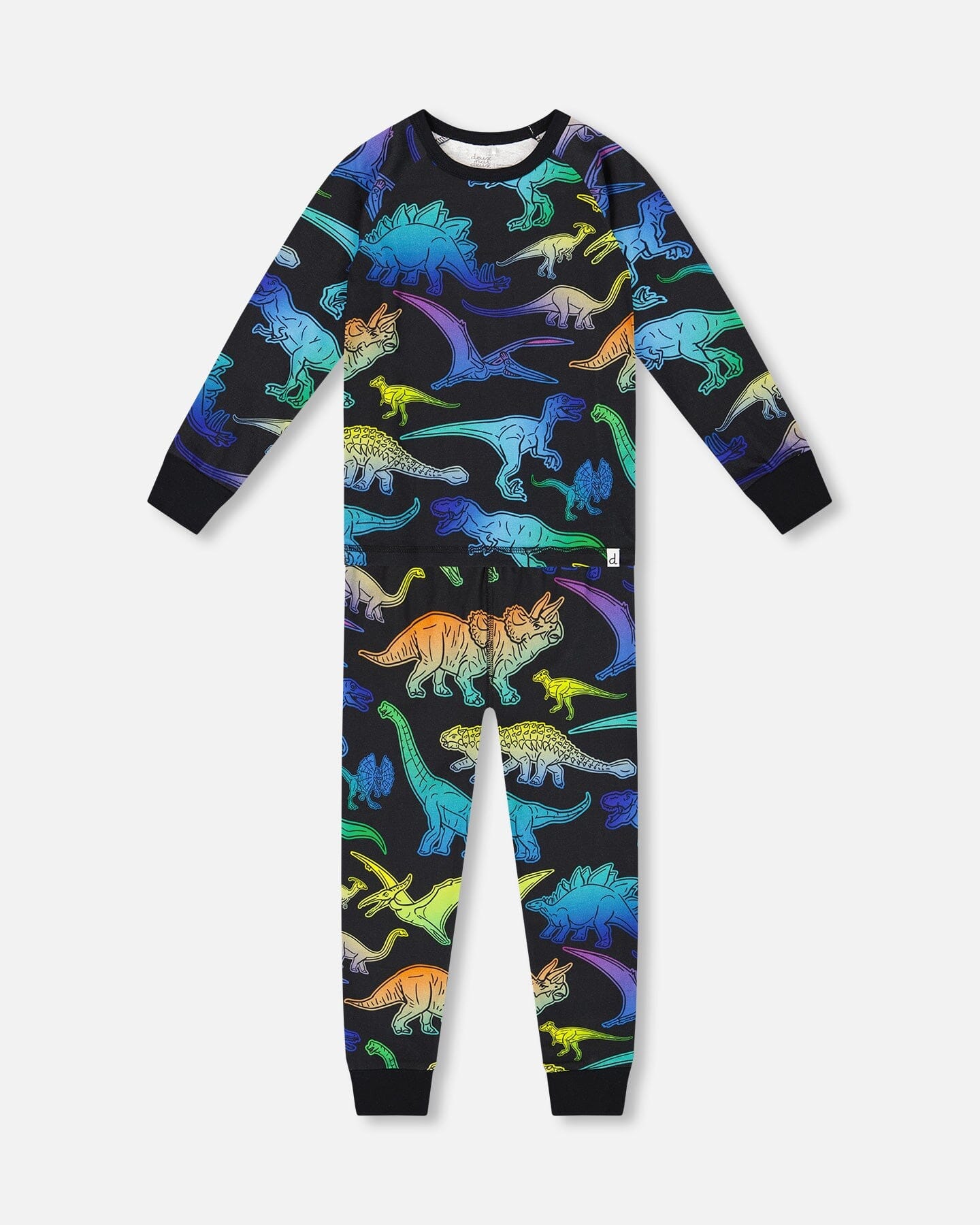 Two-Piece Organic Cotton Pajama Set Black Dinosaur Print