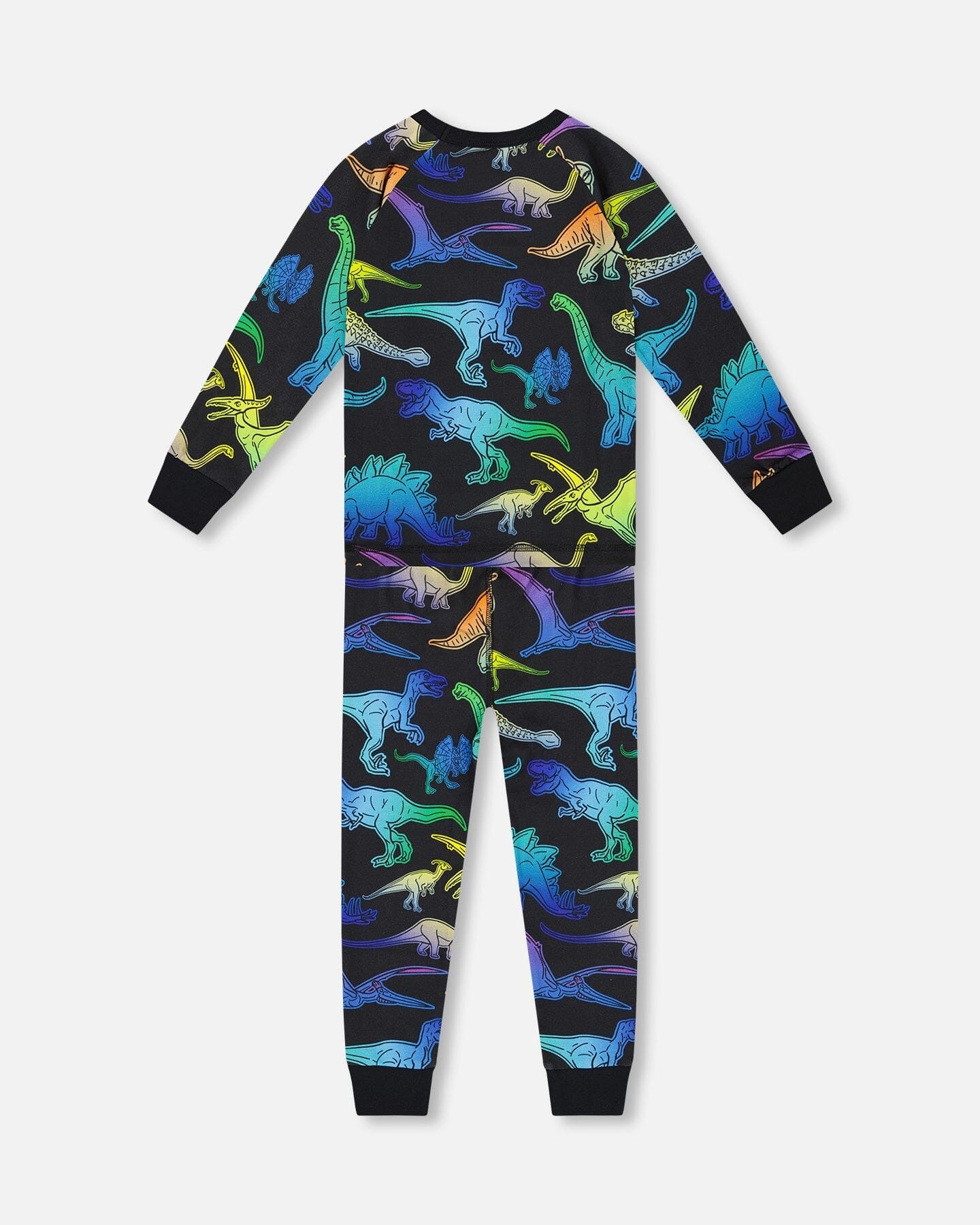 Two-Piece Organic Cotton Pajama Set Black Dinosaur Print