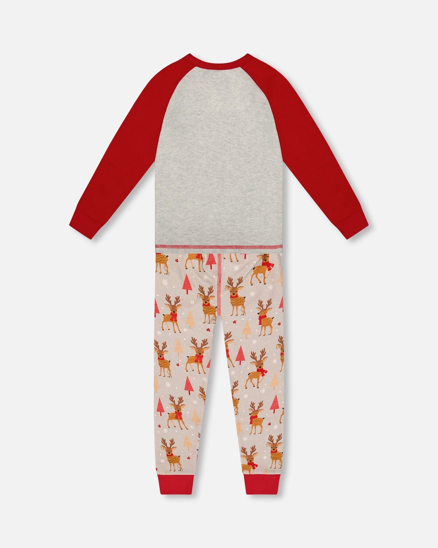 Two-Piece Organic Cotton Pajama Set Beige Reindeer Print