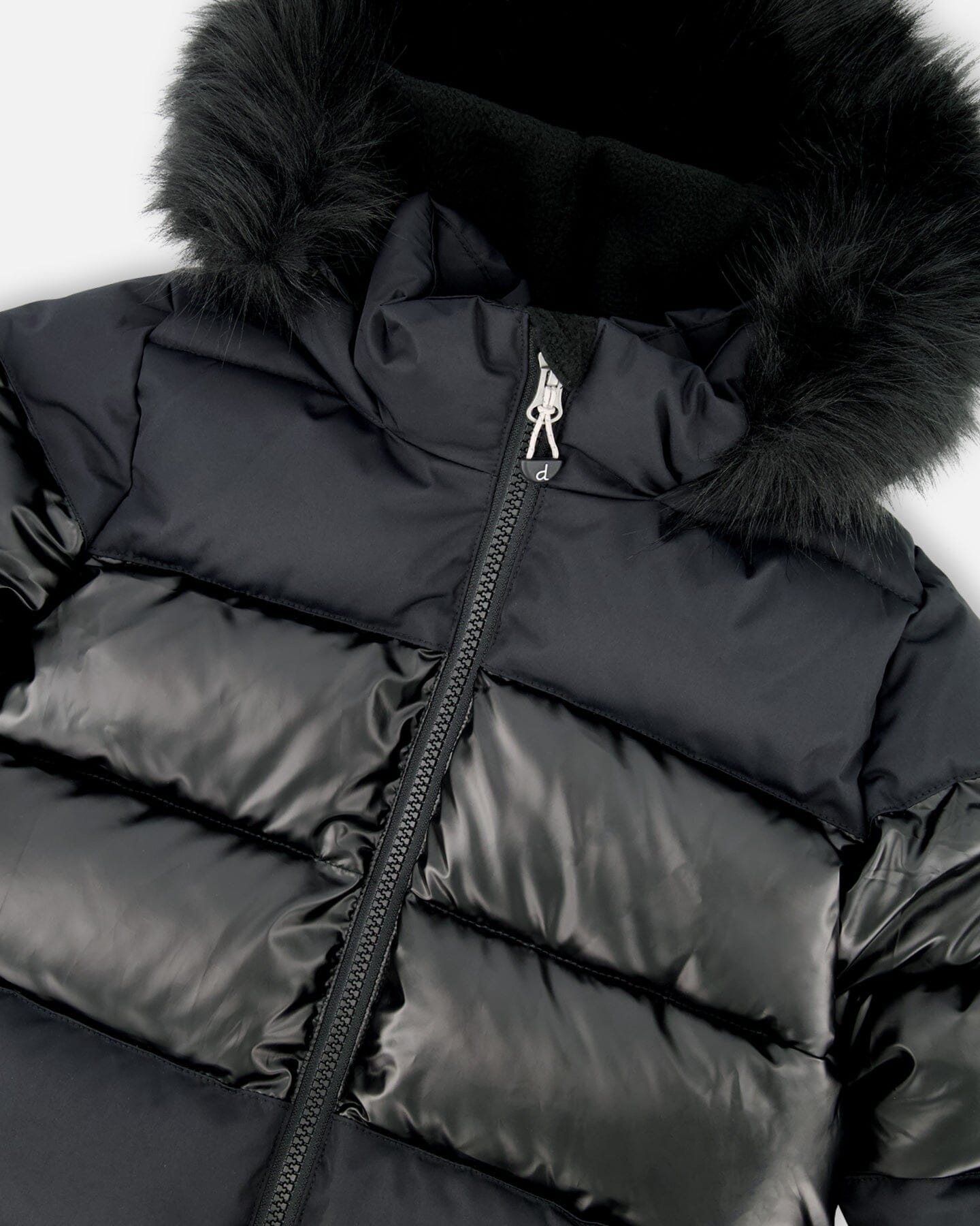 Long Metallic Puffy Coat Black