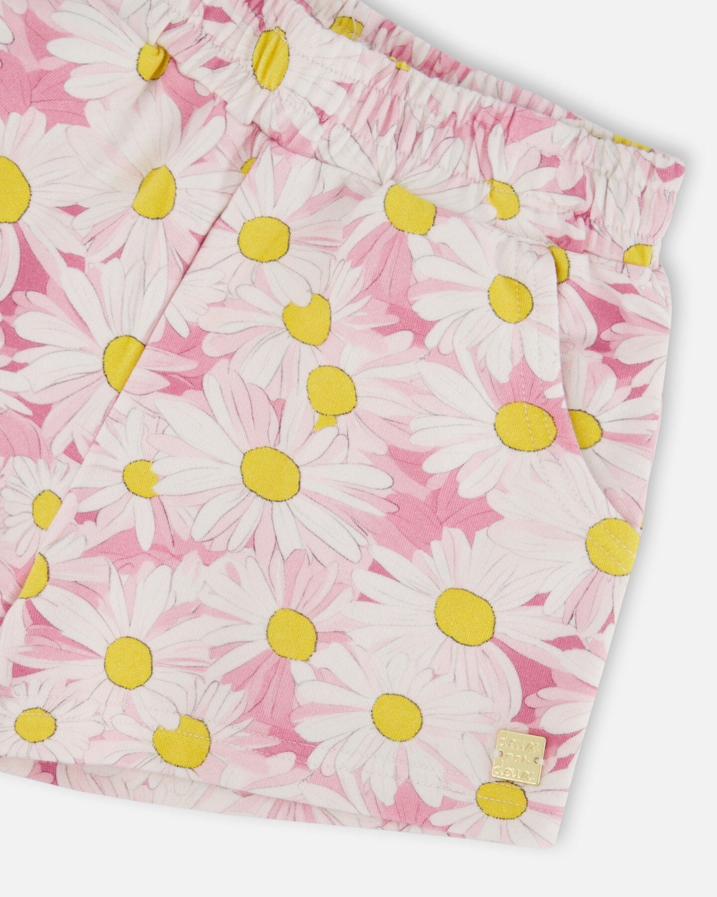 French Terry Shorts Pink Printed Daisies