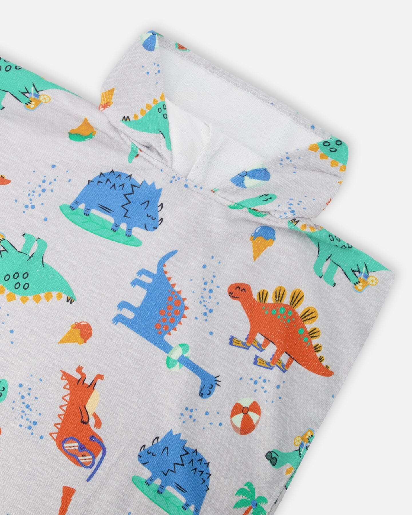 Hooded Beach Towel Grey Baby Dinosaur Print