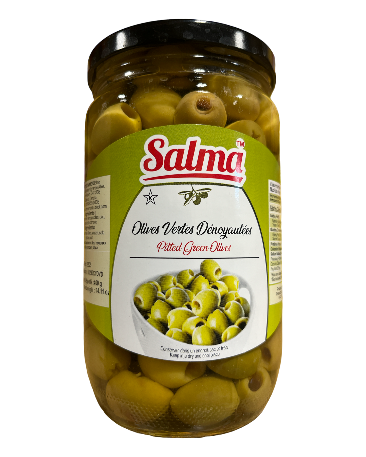 Salma Pitted Green Olives 400g Net FOODS SALMA
