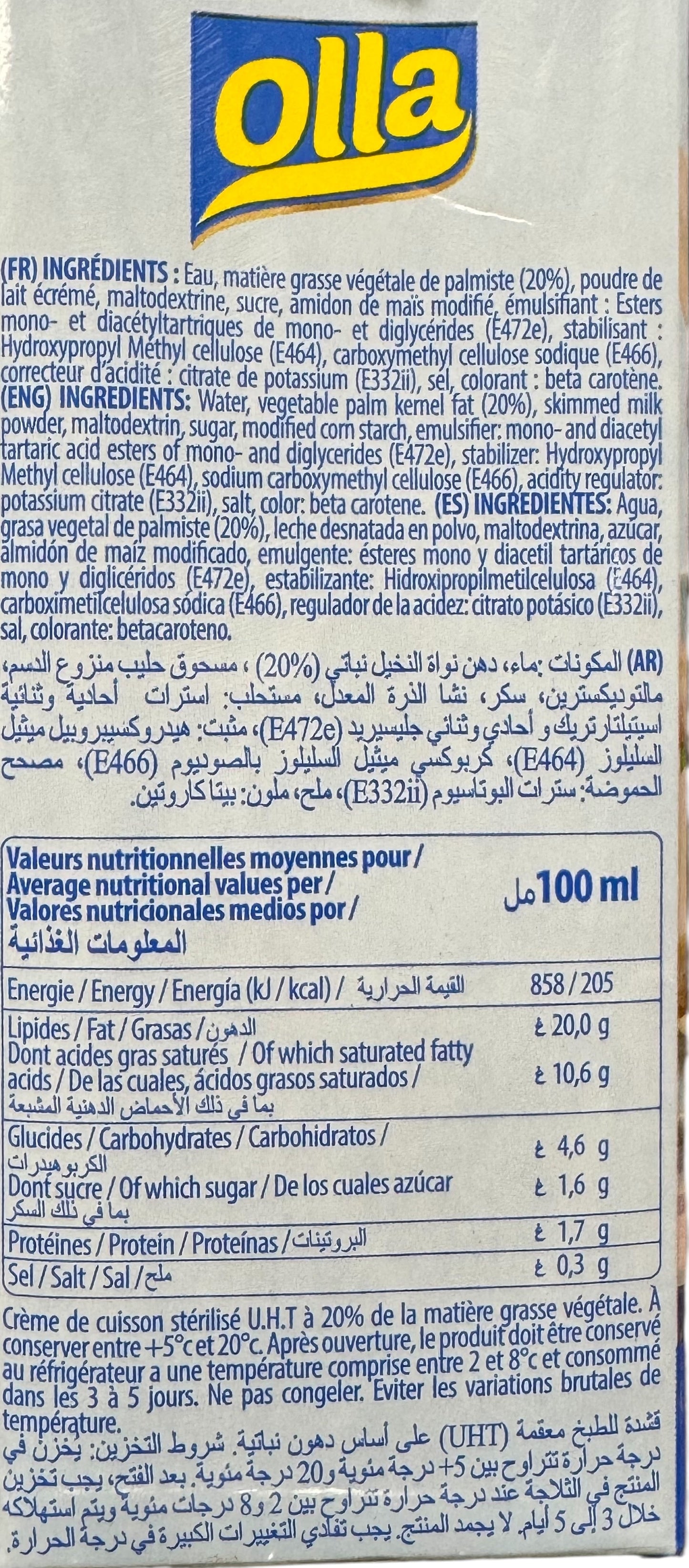 OLLA UHT Cooking Cream with vegetable oil 1L