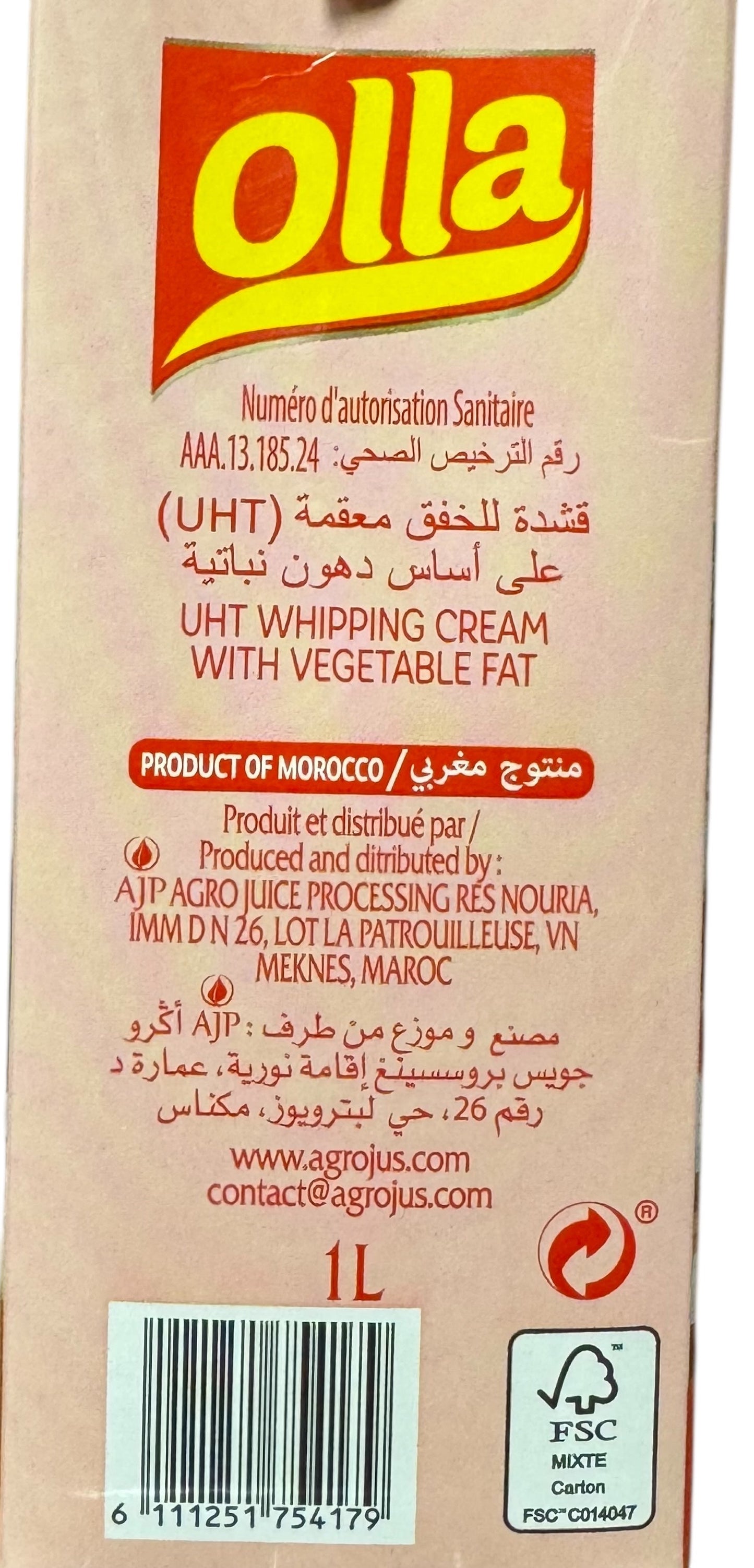 OLLA UHT Whipping Cream with vegetable oil 1L