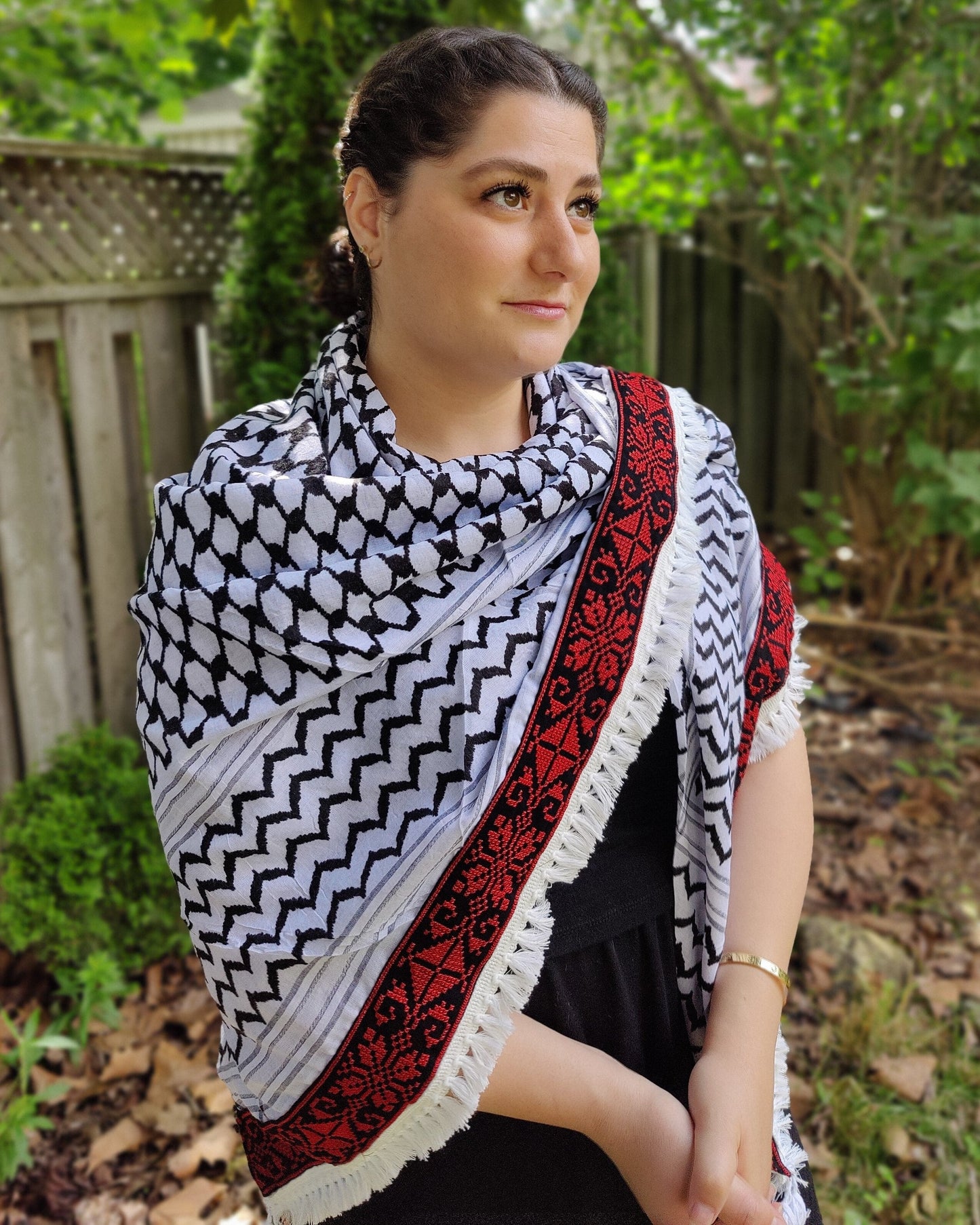 Red Tatreez Kufiya (Keffiyeh) | Triangle Shawl