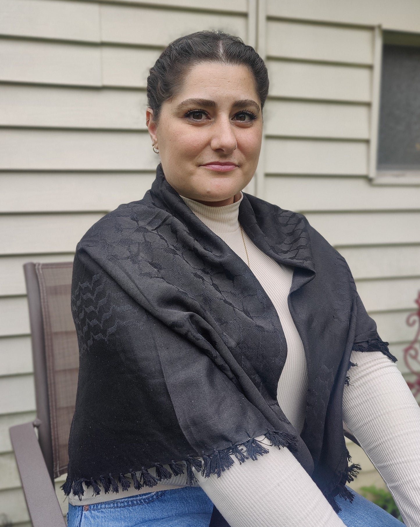 Elegant All Black Kufiya (Keffiyeh) | Made in Kashmir