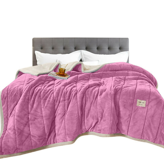 Anyhouz Blanket Light Pink 3 Layers Coral Fleece Winter Quilts