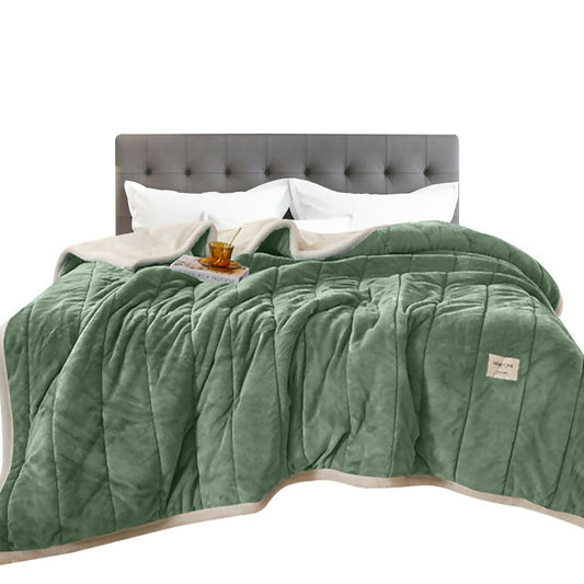 Anyhouz Blanket Green 3 Layers Coral Fleece Winter Quilts