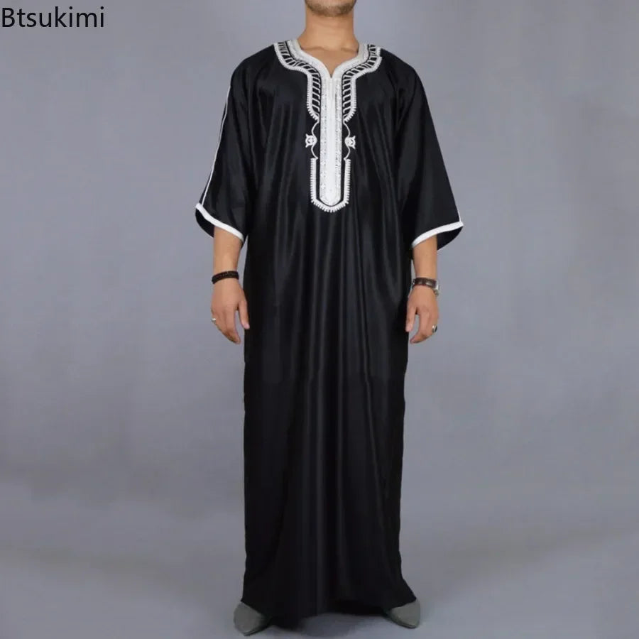 Gandoura 2025 Islamic Clothing Men Robe Kaftan Muslim Man Moroccan Casual Long Dress Arabic Striped Robe Middle East National Costume