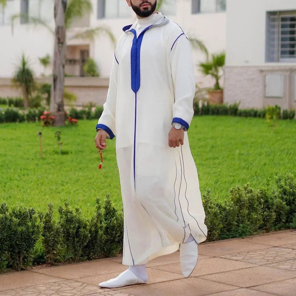 Gandoura 2025 Islamic Clothing Men Robe Kaftan Muslim Man Moroccan Casual Long Dress Arabic Striped Robe Middle East National Costume
