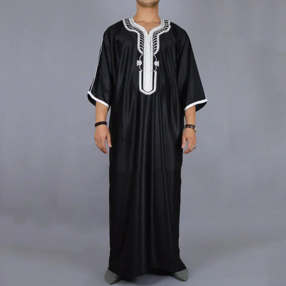Gandoura 2025 Islamic Clothing Men Robe Kaftan Muslim Man Moroccan Casual Long Dress Arabic Striped Robe Middle East National Costume