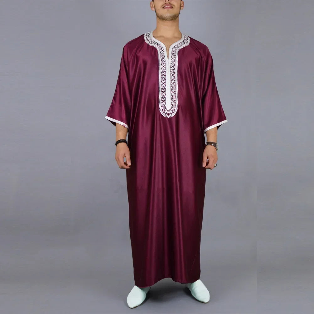 Gandoura 2025 Islamic Clothing Men Robe Kaftan Muslim Man Moroccan Casual Long Dress Arabic Striped Robe Middle East National Costume