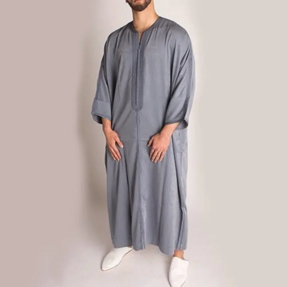 Gandoura 2025 Islamic Clothing Men Robe Kaftan Muslim Man Moroccan Casual Long Dress Arabic Striped Robe Middle East National Costume