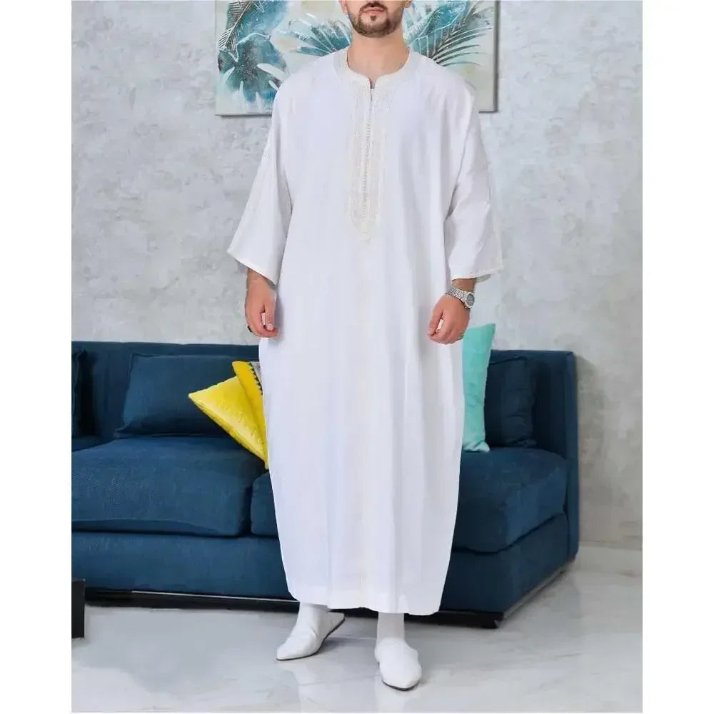 Gandoura 2025 Islamic Clothing Men Robe Kaftan Muslim Man Moroccan Casual Long Dress Arabic Striped Robe Middle East National Costume