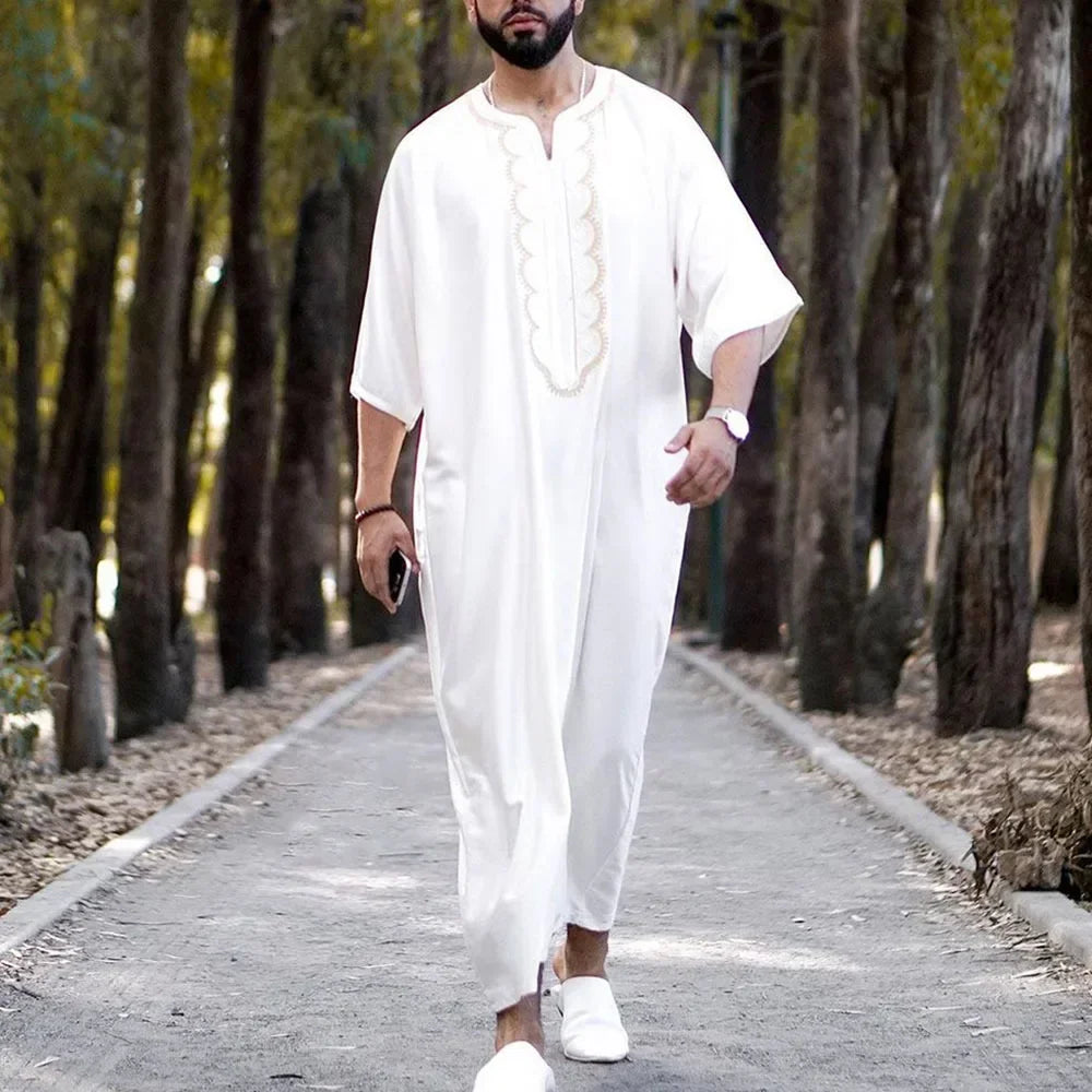 Gandoura 2025 Islamic Clothing Men Robe Kaftan Muslim Man Moroccan Casual Long Dress Arabic Striped Robe Middle East National Costume