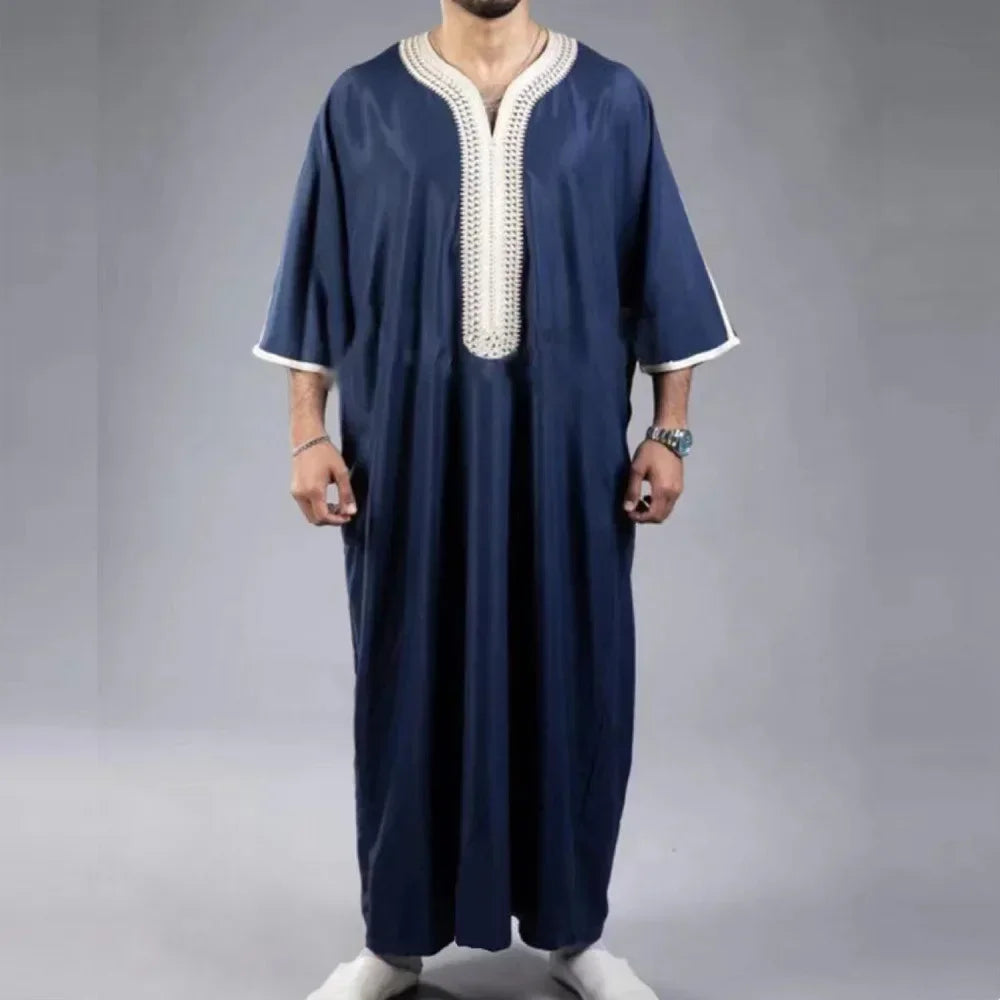 Gandoura 2025 Islamic Clothing Men Robe Kaftan Muslim Man Moroccan Casual Long Dress Arabic Striped Robe Middle East National Costume