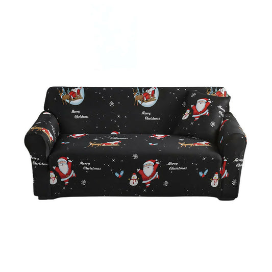Anyhouz Sofa Cover Black Christmas Santa Claus Design Non Slip Stretchable Slipcover