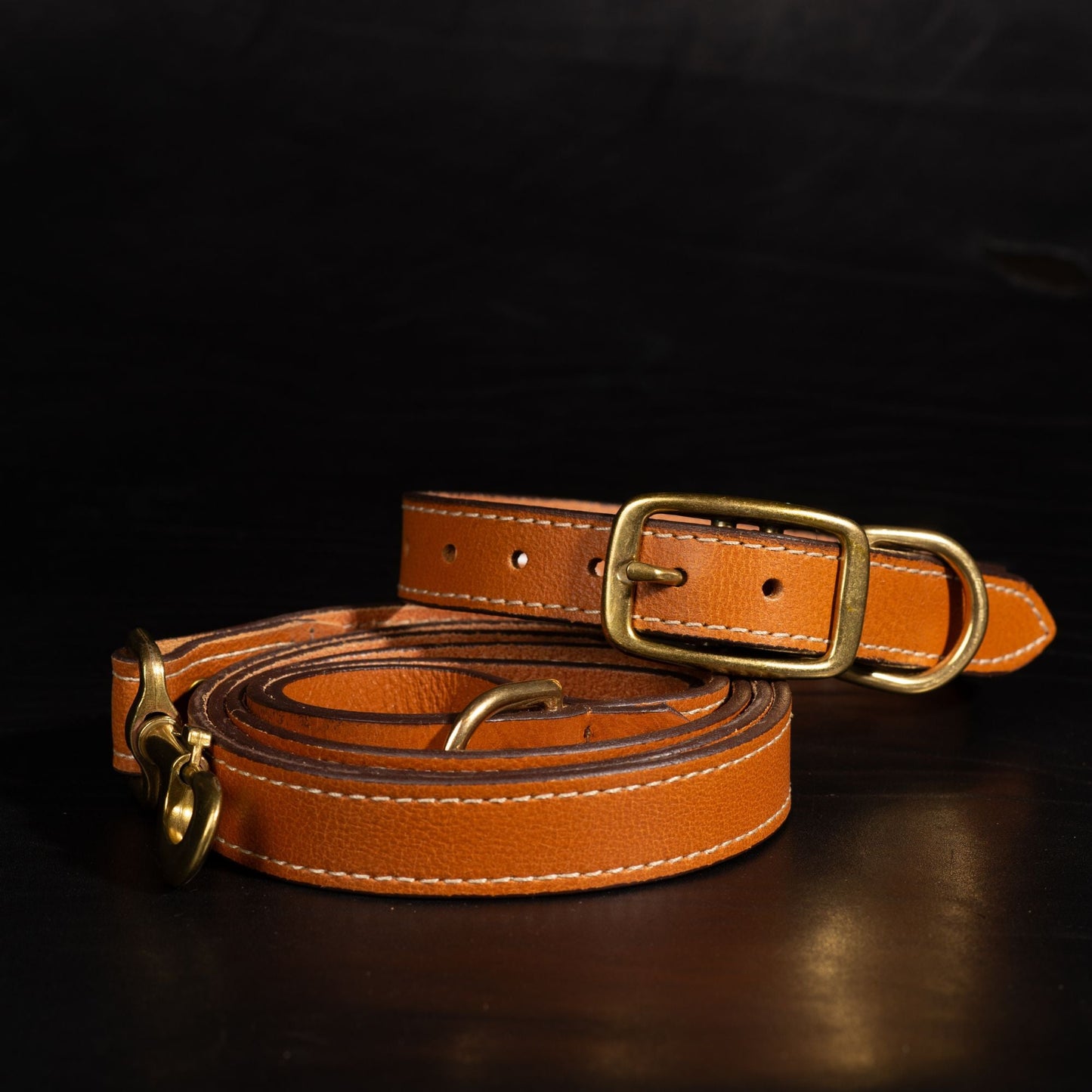 Trailblazer - Cognac Premium Leather Dog Leash and Collar Set