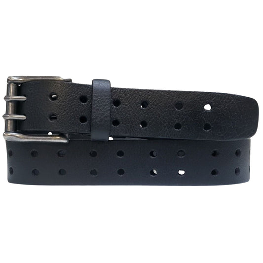 Black Double Hole Full Grain Leather Belt