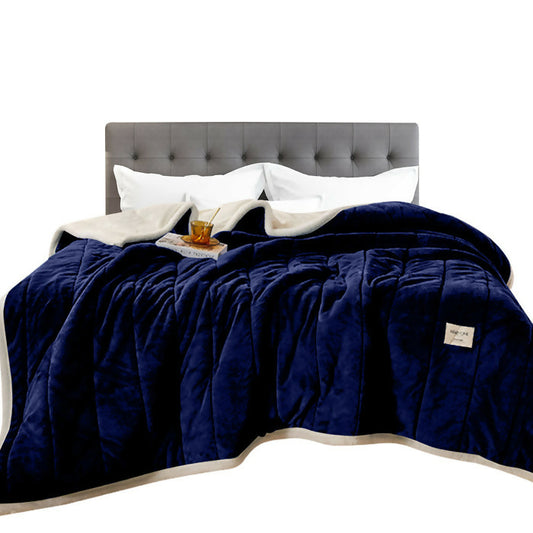 Anyhouz Blanket Dark Blue 3 Layers Coral Fleece Winter Quilts