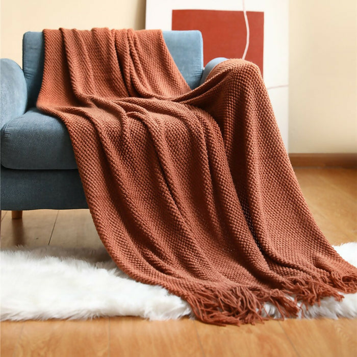 Anyhouz Blanket Red Knitted Tassels Throw Bedspread