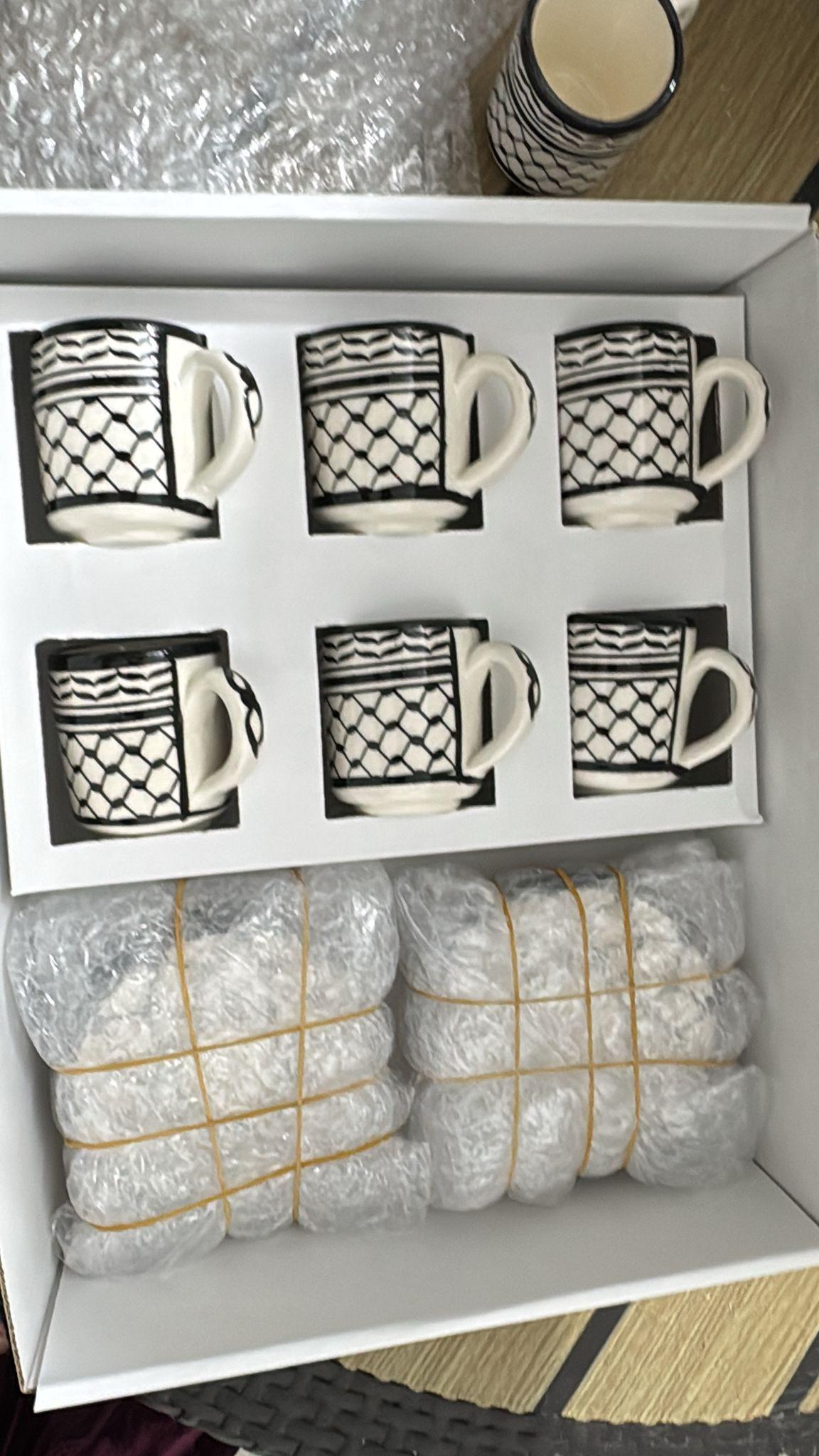 Palestinian Kuffia Coffee Cups (Cylinder Set of 6) 6x6x7 cm