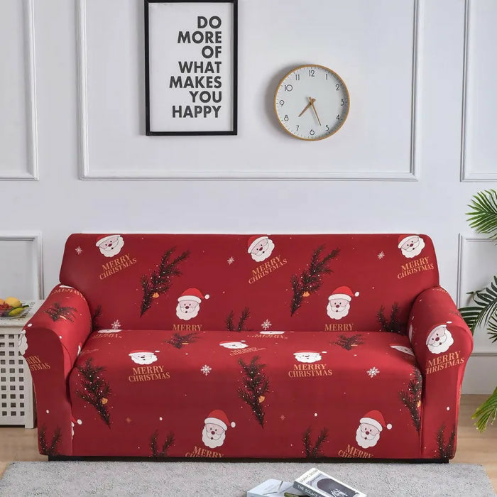 Anyhouz Sofa Cover Maroon Christmas Santa Claus Design Stretchable Non Slip Slipcover