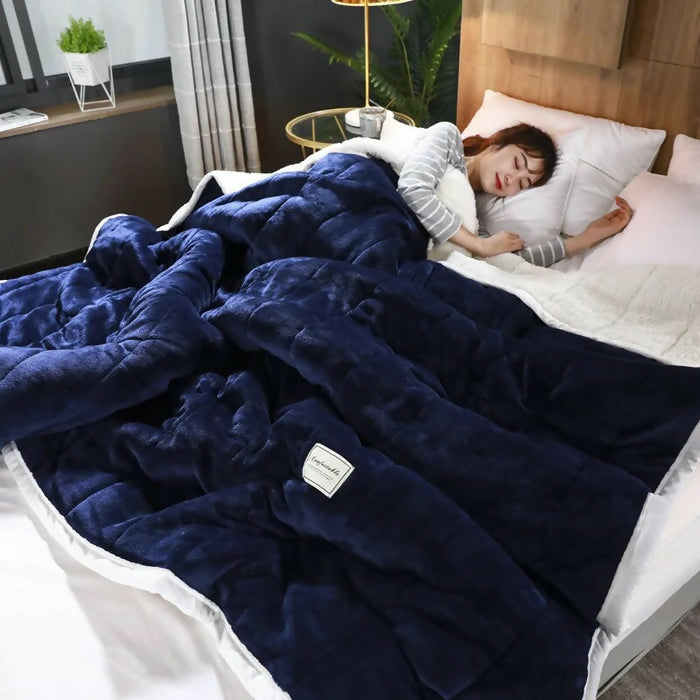 Anyhouz Blanket Dark Blue 3 Layers Coral Fleece Winter Quilts