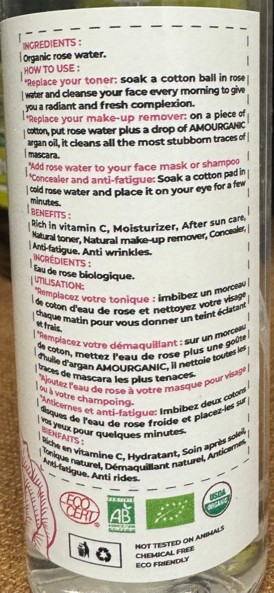 Amourganic Organic Rose Water Toner – Face & Body (100ml)