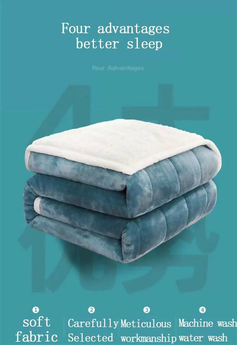 Anyhouz Blanket Dark Blue 3 Layers Coral Fleece Winter Quilts