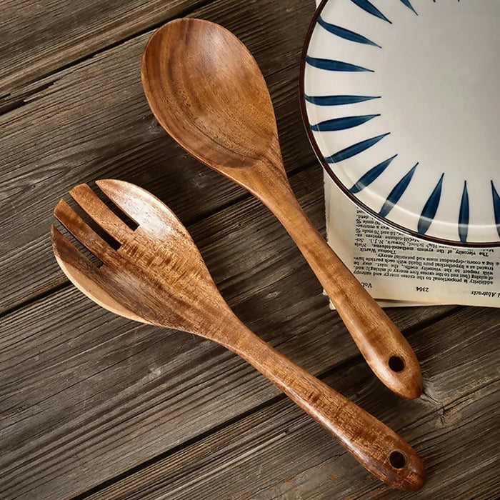 Anygleam Brown 2pcs Wooden Spoon Fork Ladle