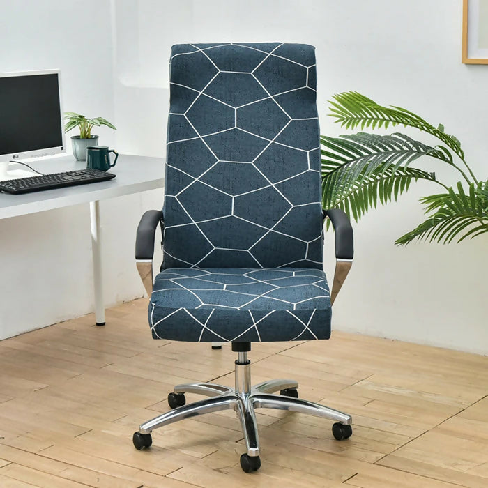 Anyhouz Office Chair Cover Blue Green Pattern Non-Slip Rotating Seat