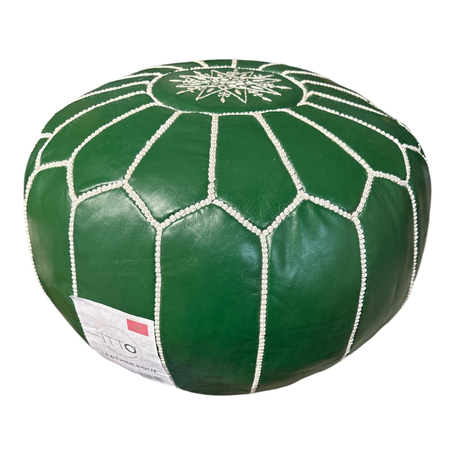 ITTO Pouf Otoman en Cuir Fait Main Marocain R21xH14 pouces/ 11kg (vert/noir/marron)