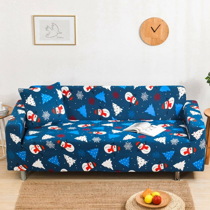 Anyhouz Sofa Cover Blue Christmas Tree Snowman Design Non Slip Stretchable Slipcover