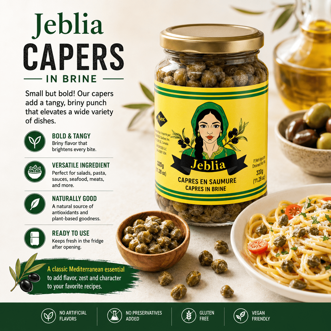 Jeblia Moroccan Capers Pickled in Brine 380g