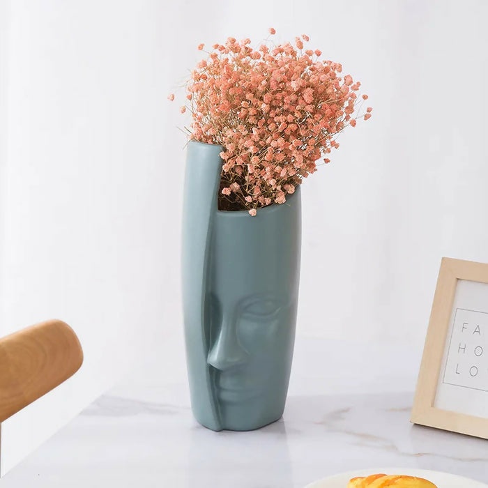 Anyhouz Flower Vase Large Half Face Nordic Plastic Pot Table Decor