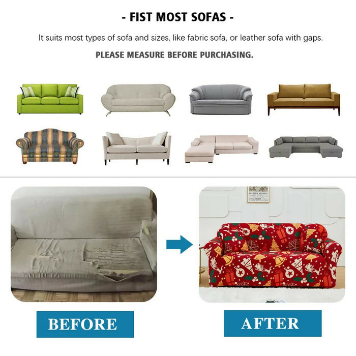 Anyhouz Sofa Cover Red Christmas Santa Claus Design Non Slip Stretchable Slipcover