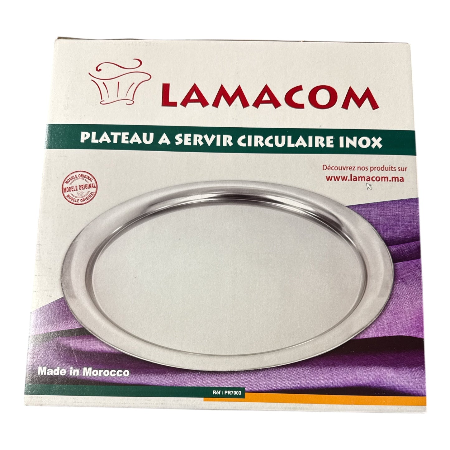 Plateau de service LAMACOM en acier inoxydable rond 33/39 cm