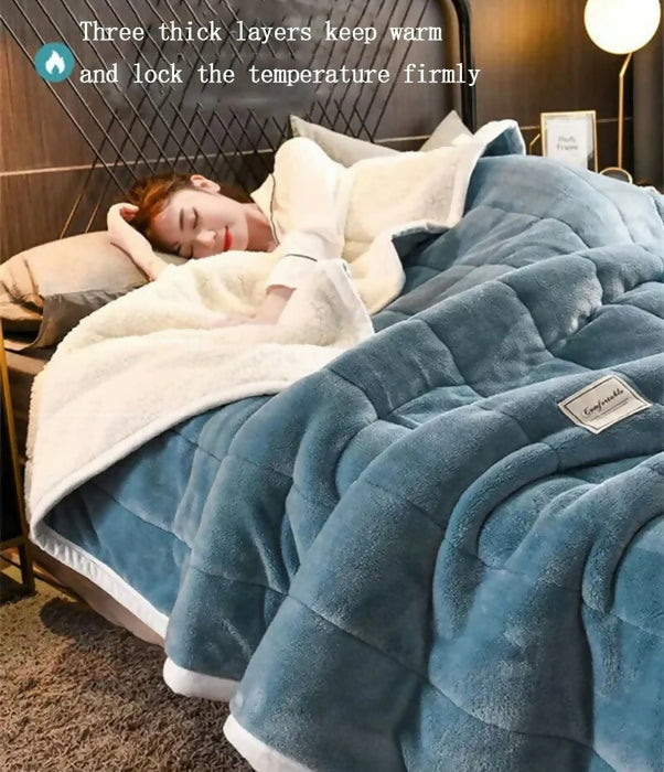 Anyhouz Blanket Green 3 Layers Coral Fleece Winter Quilts