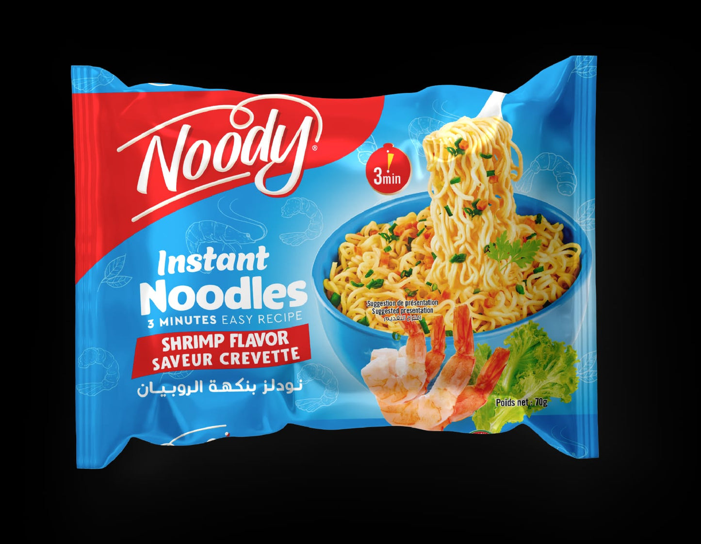 Nouilles instantanées halal Noody goût crevettes 5x70g