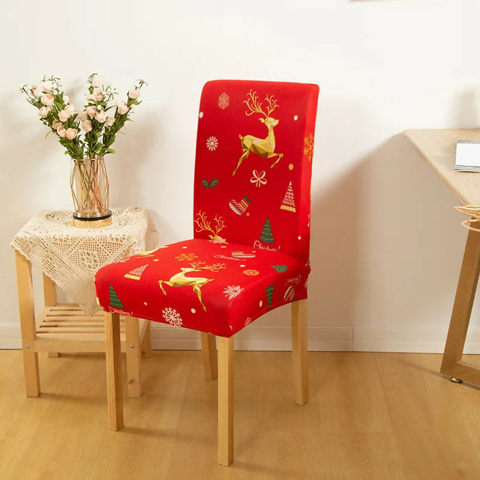 Anyhouz Chair Cover Red Christmas Tree Print Elastic Slipcover Dining Decor