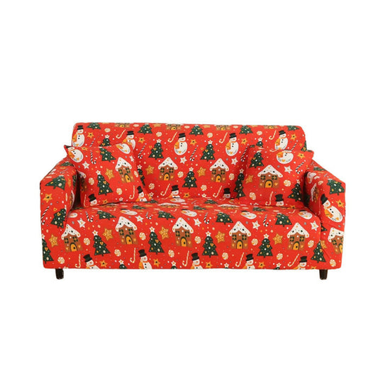 Anyhouz Sofa Cover Orange Christmas Snowman Design Stretchable Non Slip Slipcover