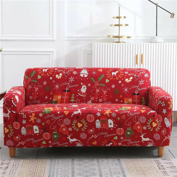 Anyhouz Sofa Cover Red Festive Christmas Design Stretchable Non Slip Slipcover