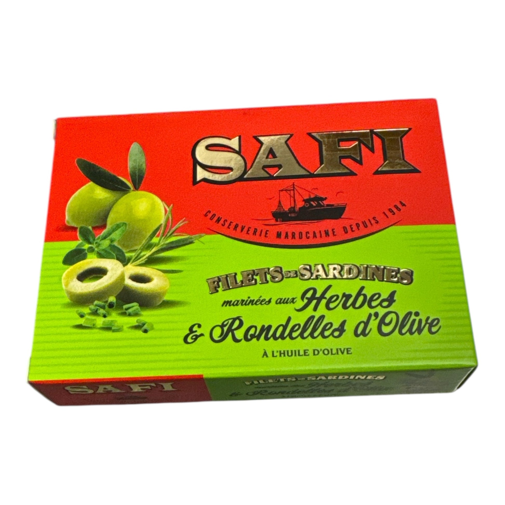 Buy SAFI Sardine Fillets with Herbs & Olive Slices in Olive Oil 105g online - ZaytunaMart.ca