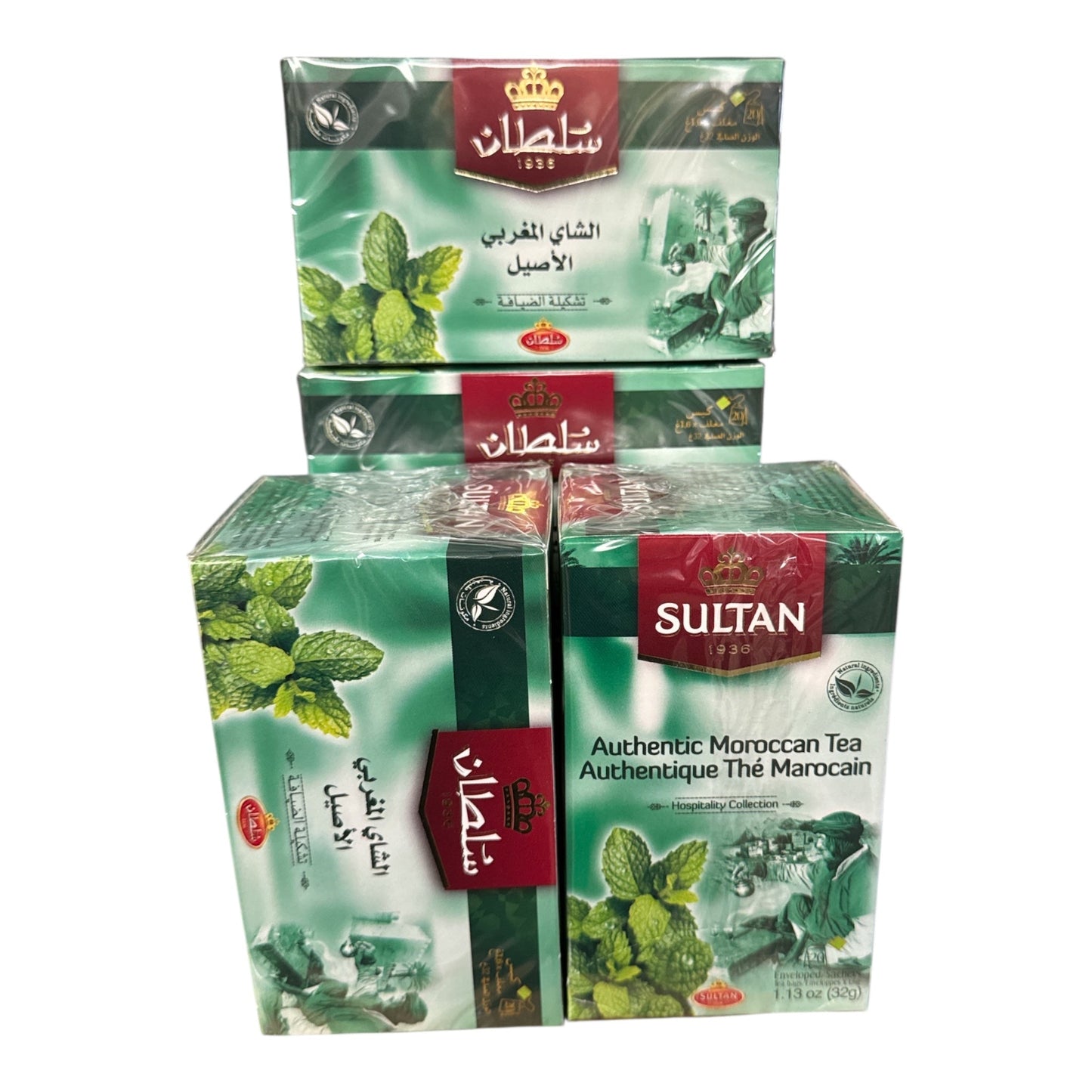 SULTAN Tisane Thé vert marocain authentique à la menthe - Lot de 5 (20 sachets chacun)
