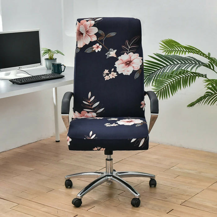 Anyhouz Office Chair Cover Black Floral Non-Slip Rotating Seat Case